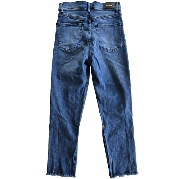 Express Jeans Womens 6 Super High Rise Slim Straight Distressed Stretch Denim - Picture 2 of 13